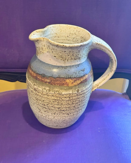 Handmade Vintage Studio 
 Speckled Ceramic Pottery  Jug Pitcher in Cream Blue