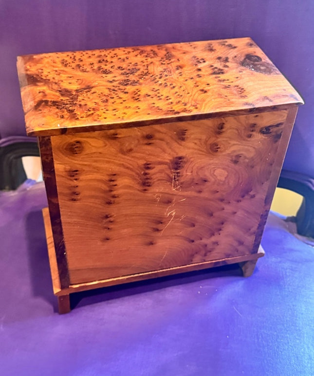African Thuya Scent Root Wood Vintage Jewelry  Box Cabinet 4 Drawers