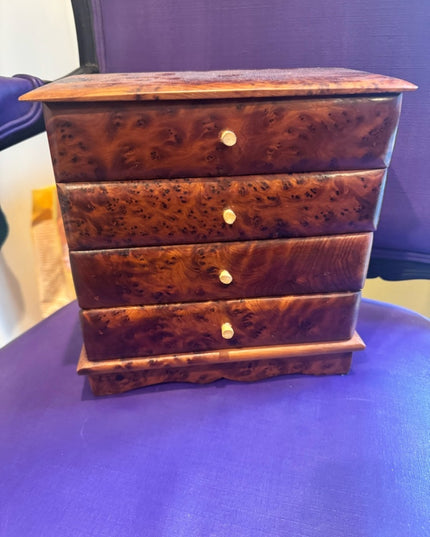 African Thuya Scent Root Wood Vintage Jewelry  Box Cabinet 4 Drawers