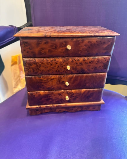 African Thuya Scent Root Wood Vintage Jewelry  Box Cabinet 4 Drawers