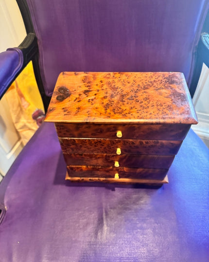 African Thuya Scent Root Wood Vintage Jewelry  Box Cabinet 4 Drawers