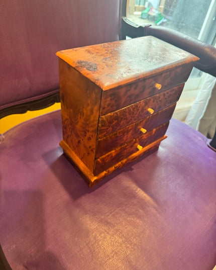 African Thuya Scent Root Wood Vintage Jewelry  Box Cabinet 4 Drawers
