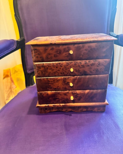 African Thuya Scent Root Wood Vintage Jewelry  Box Cabinet 4 Drawers