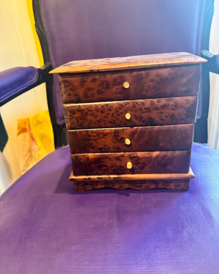 African Thuya Scent Root Wood Vintage Jewelry  Box Cabinet 4 Drawers