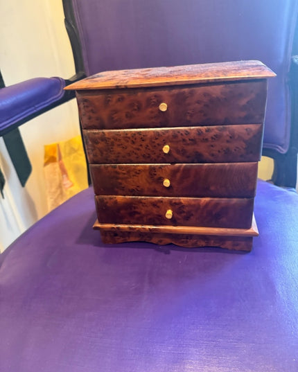 African Thuya Scent Root Wood Vintage Jewelry  Box Cabinet 4 Drawers