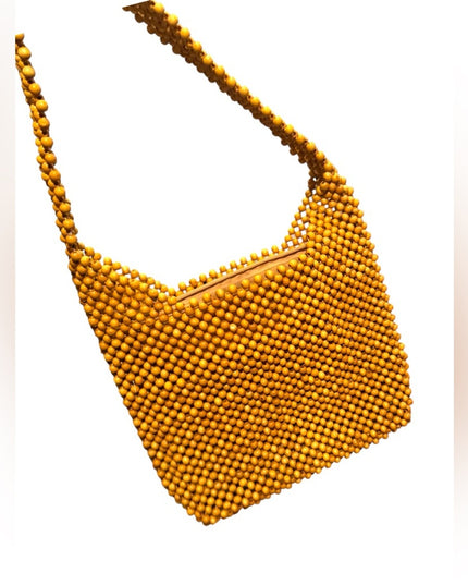 Vintage Bijoux Terner Yellow Wood Beaded Women's Bag Hippie Boho LN