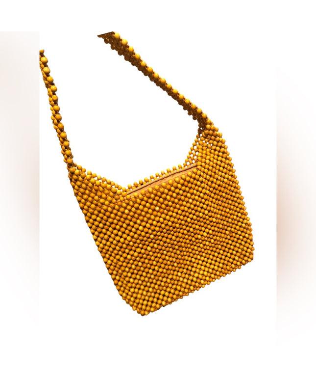 Vintage Bijoux Terner Yellow Wood Beaded Women's Bag Hippie Boho LN