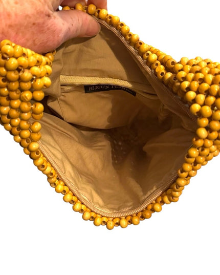 Vintage Bijoux Terner Yellow Wood Beaded Women's Bag Hippie Boho LN