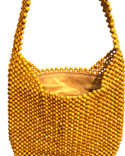 Vintage Bijoux Terner Yellow Wood Beaded Women's Bag Hippie Boho LN