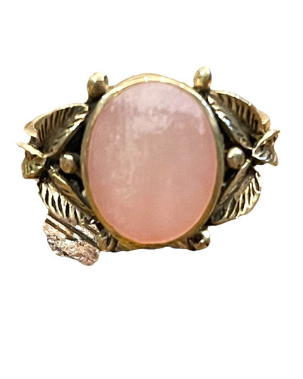 Vintage sterling silver 925 ornate  Pearl ring leaves Mother Of Pearl
