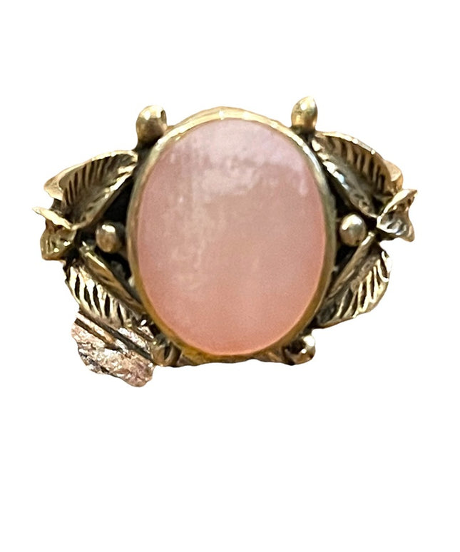 Vintage sterling silver 925 ornate  Pearl ring leaves Mother Of Pearl
