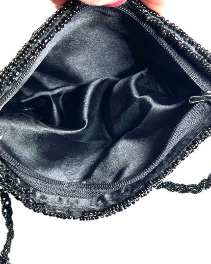 Vintage Black seed bead 1980s square purse evening bag purse