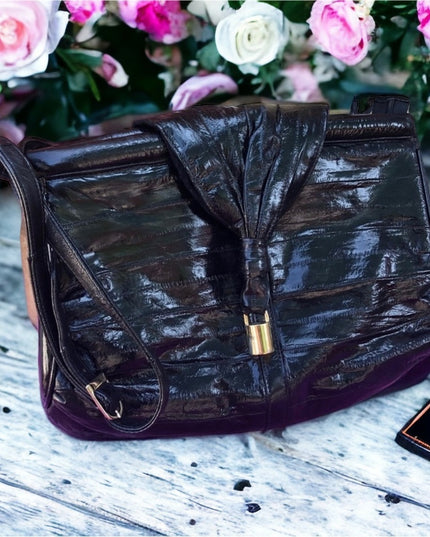 Awesome Black vintage EEL skin purse bag shoulder bag purse