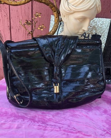 Awesome Black vintage EEL skin purse bag shoulder bag purse