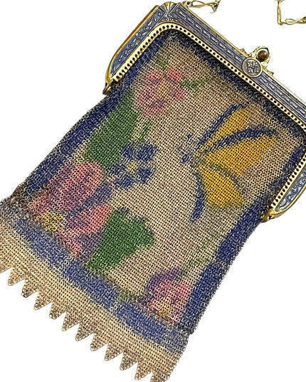 Antique 1900  early ornate metal mesh Butterfly purse Art Deco Whiting Davis
