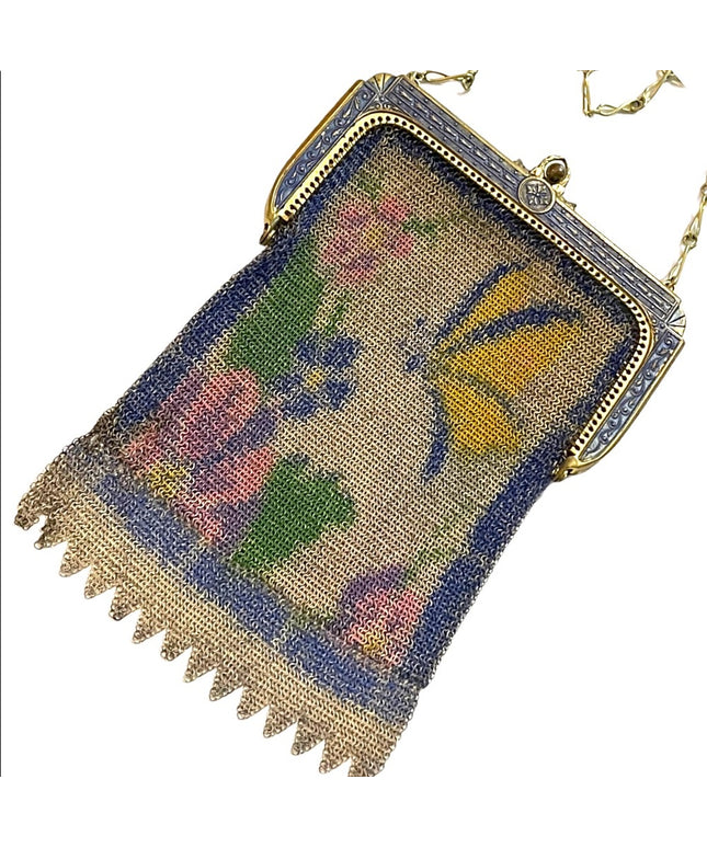 Antique 1900  early ornate metal mesh Butterfly purse Art Deco Whiting Davis
