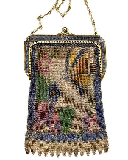 Antique 1900  early ornate metal mesh Butterfly purse Art Deco Whiting Davis