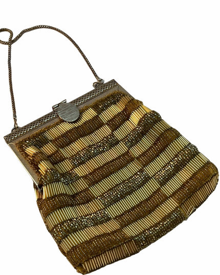 Vintage 1960s  Micro Bead Gold Purse Evening