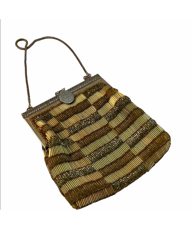 Vintage 1960s  Micro Bead Gold Purse Evening