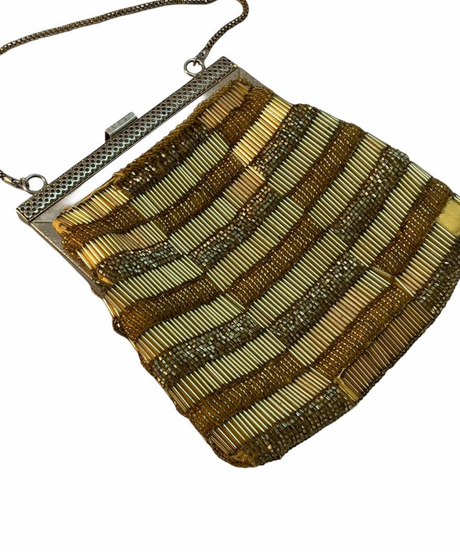 Vintage 1960s  Micro Bead Gold Purse Evening
