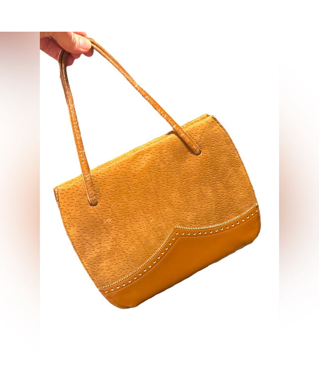 Elegant 1960s Lennox Bags Vintage Suede & leather fancy Tan Handbag