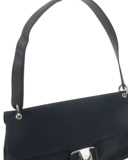 Authentic Ferragamo Vara Ribbon Black Leather Nylon Shoulder Bag