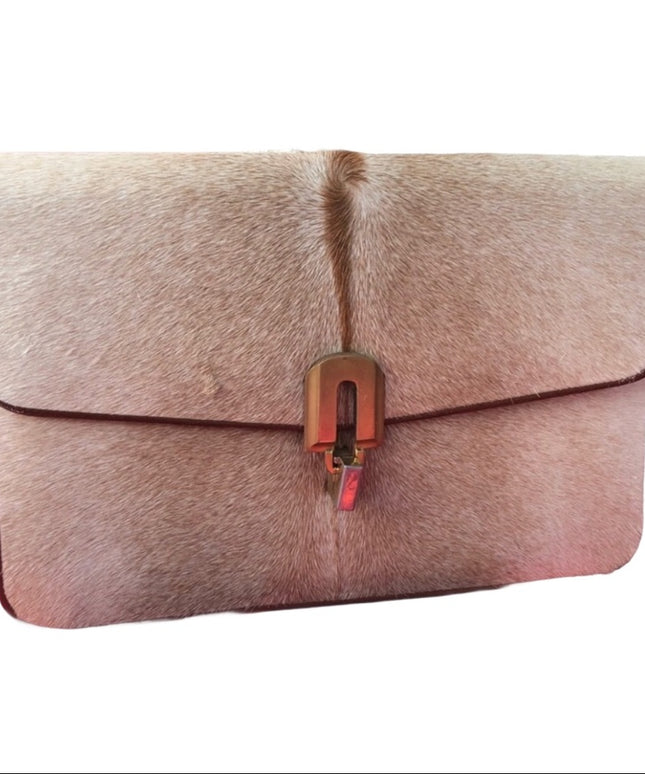 - Vintage 1960s Calf Hair Clutch purse leather