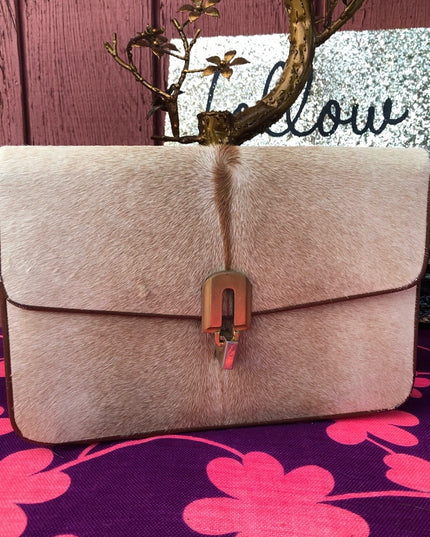 - Vintage 1960s Calf Hair Clutch purse leather