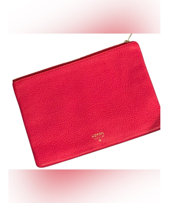 Fossil Red pebbled Leather Small Clutch