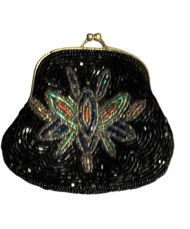 Elegant Vintage colorful Black micro Beaded Change Purse