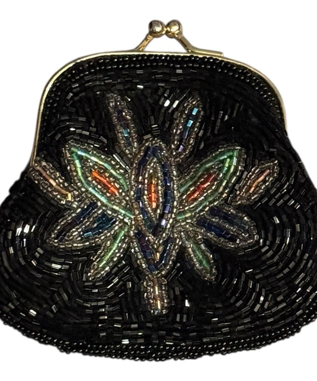 Elegant Vintage colorful Black micro Beaded Change Purse