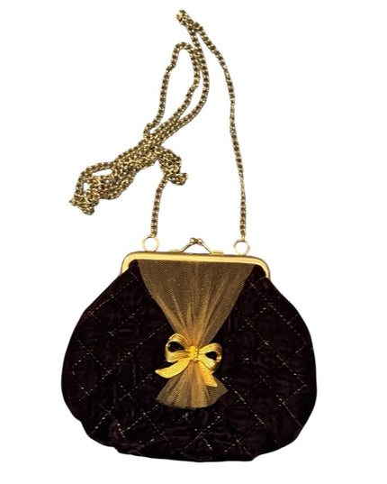 Elegant Small Vintage Quilted Evening Bag with Gold Accents Chain strap