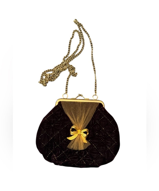 Elegant Small Vintage Quilted Evening Bag with Gold Accents Chain strap