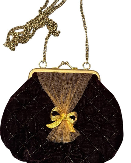 Elegant Small Vintage Quilted Evening Bag with Gold Accents Chain strap