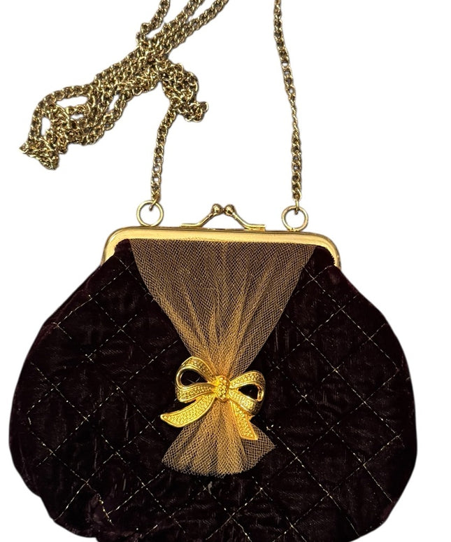 Elegant Small Vintage Quilted Evening Bag with Gold Accents Chain strap