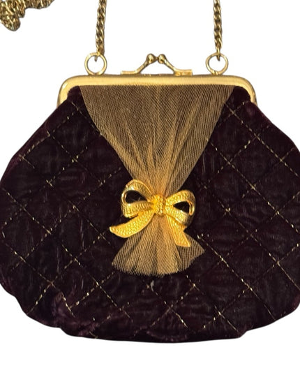 Elegant Small Vintage Quilted Evening Bag with Gold Accents Chain strap