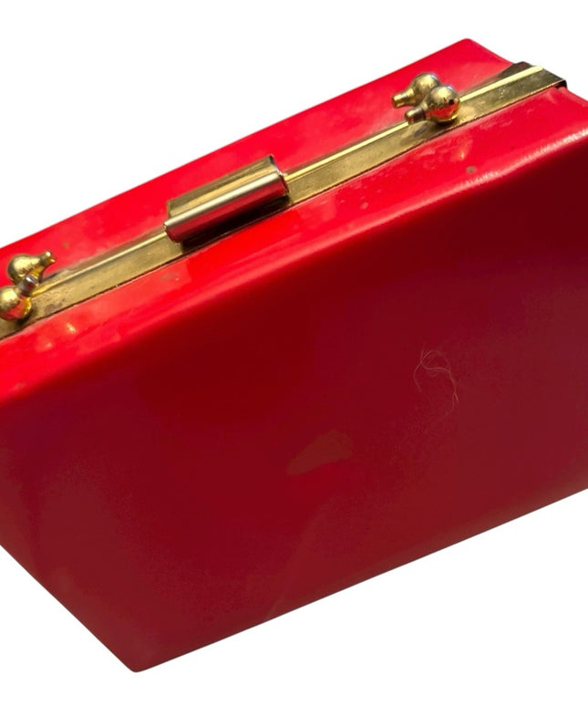 Elegant Red Vintage 1960s Box Clutch Bag Purse