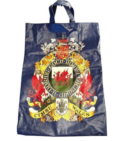 BLUE Wales waterproof Vintage Dragons, Flowers, Feathers and Shield TOTE BAG