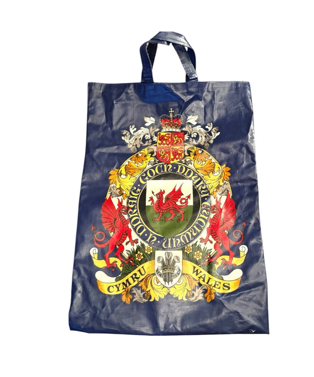 BLUE Wales waterproof Vintage Dragons, Flowers, Feathers and Shield TOTE BAG