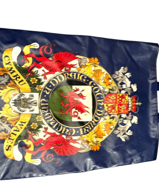 BLUE Wales waterproof Vintage Dragons, Flowers, Feathers and Shield TOTE BAG