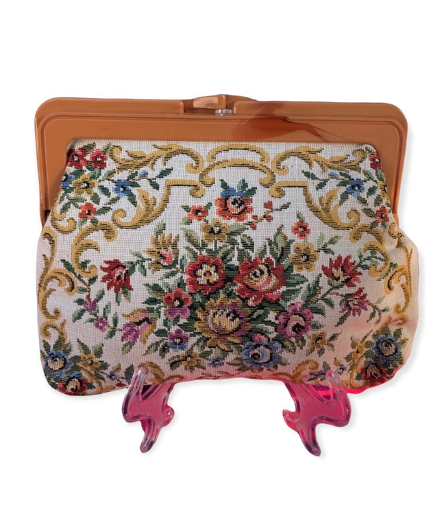 Vintage flower canvas cosmetic clutch purse