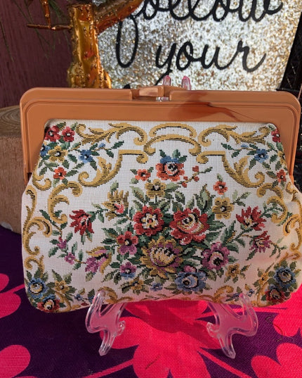 Vintage flower canvas cosmetic clutch purse
