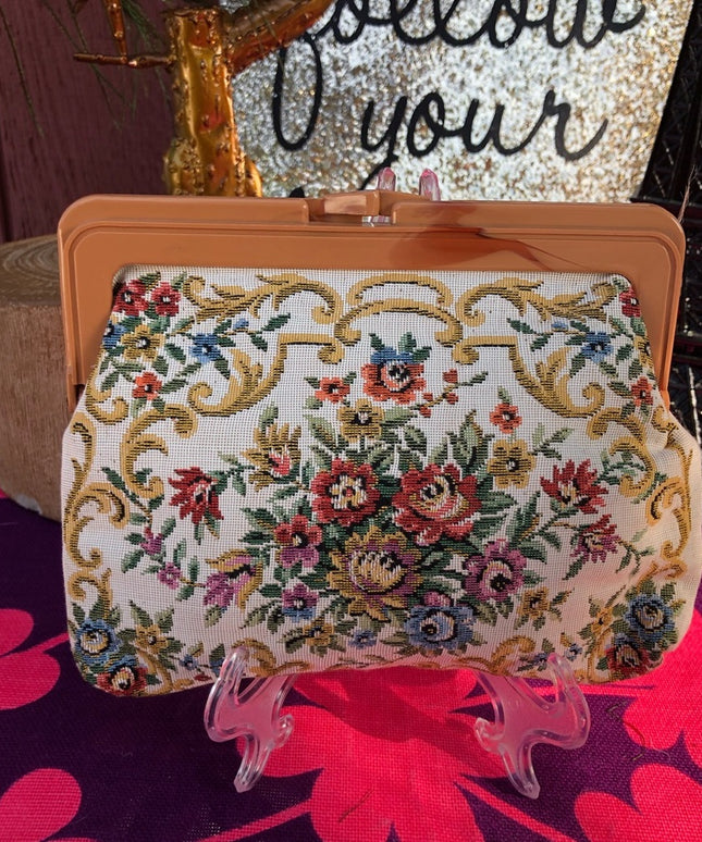 Vintage flower canvas cosmetic clutch purse