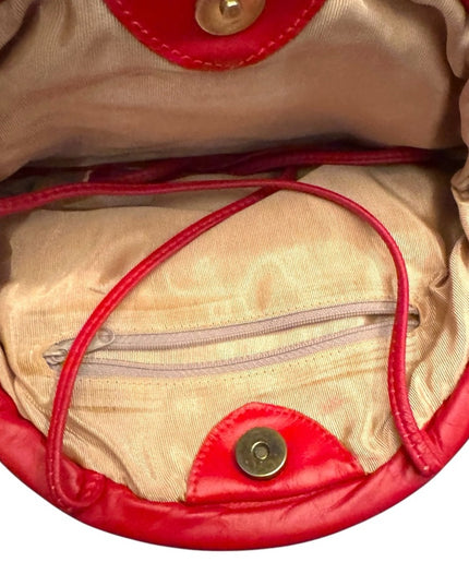 Vintage Red Leather Shoulder bag purse clutch with Heart Detail
