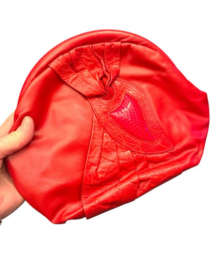 Vintage Red Leather Shoulder bag purse clutch with Heart Detail