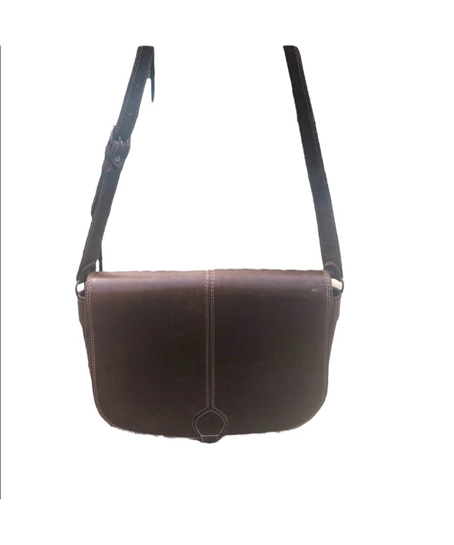 Vintage Italian made leather brown saddle bag Purse crossbody shoulder