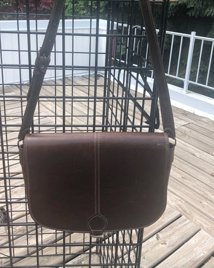 Vintage Italian made leather brown saddle bag Purse crossbody shoulder