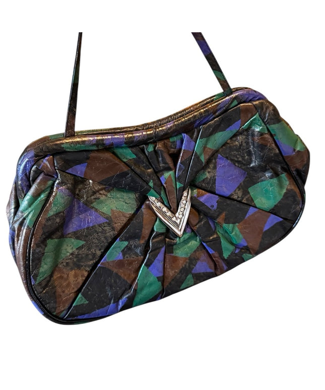 Multicolor Geometric Mimo Sacs Toronto Vintage lesther clutch shoulder purse