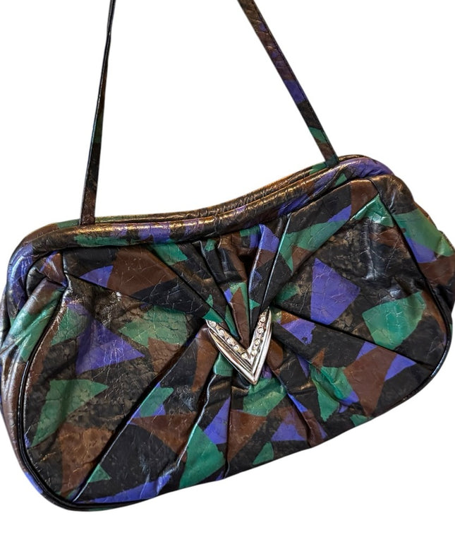 Multicolor Geometric Mimo Sacs Toronto Vintage lesther clutch shoulder purse