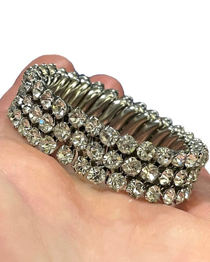 Vintage 1950s Silver finish 1950s Sparkle crystal watch band stretchy bracelet